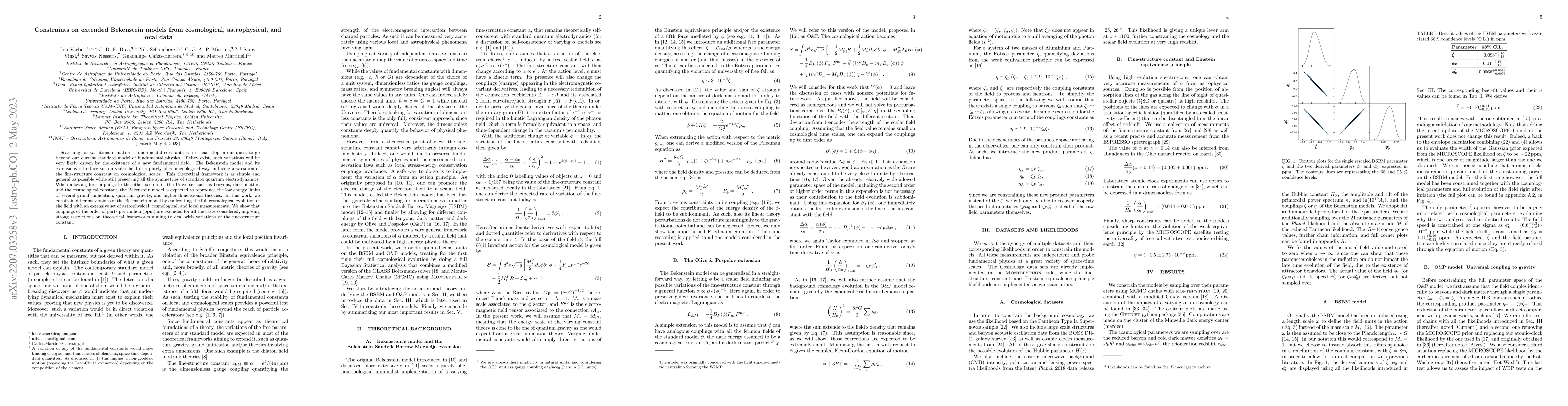 Thumbnail for Constraints on extended Bekenstein models from cosmological,
  astrophysical, and local data