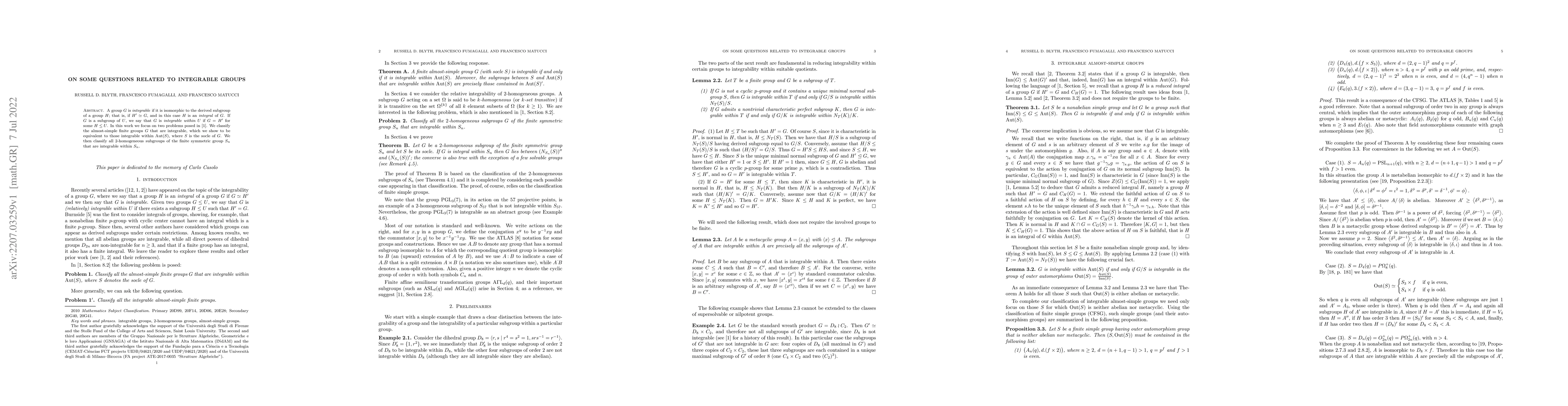 Thumbnail for On some questions related to integrable groups
