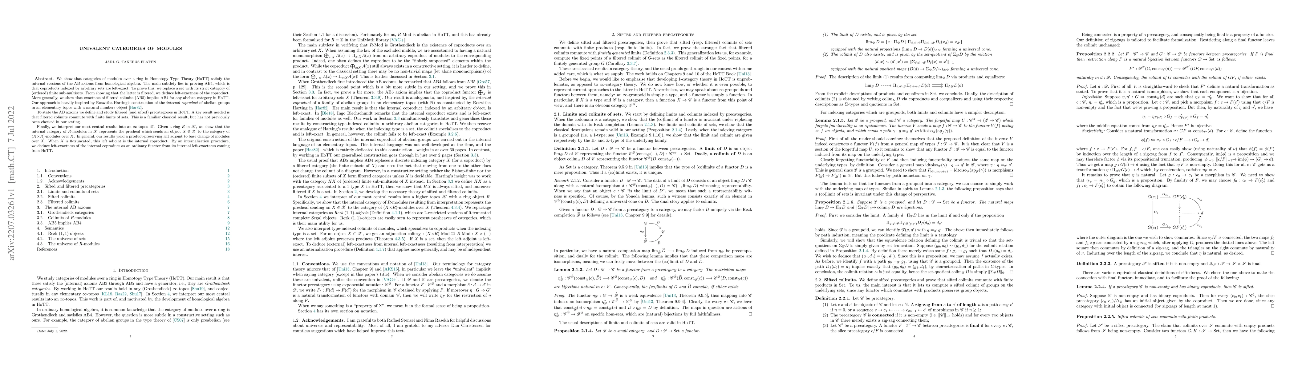 Thumbnail for Univalent categories of modules