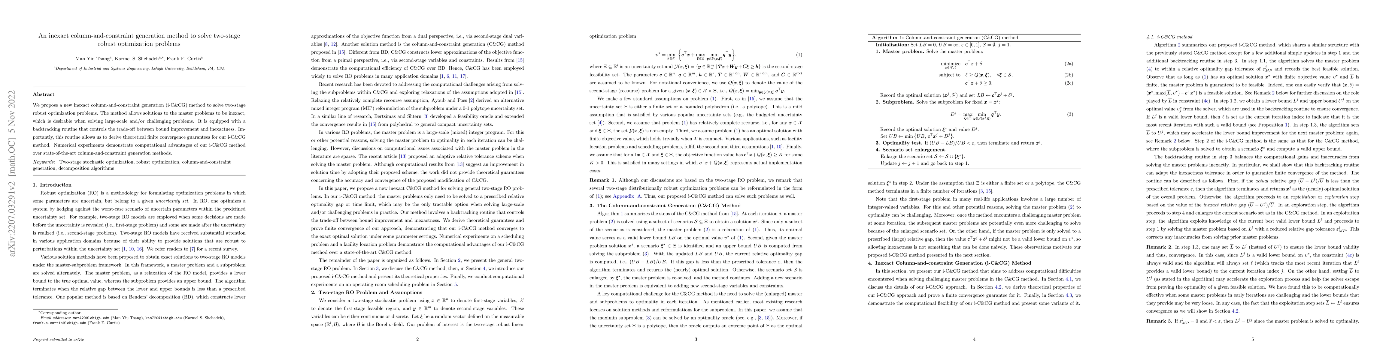 Thumbnail for An inexact column-and-constraint generation method to solve two-stage
  robust optimization problems