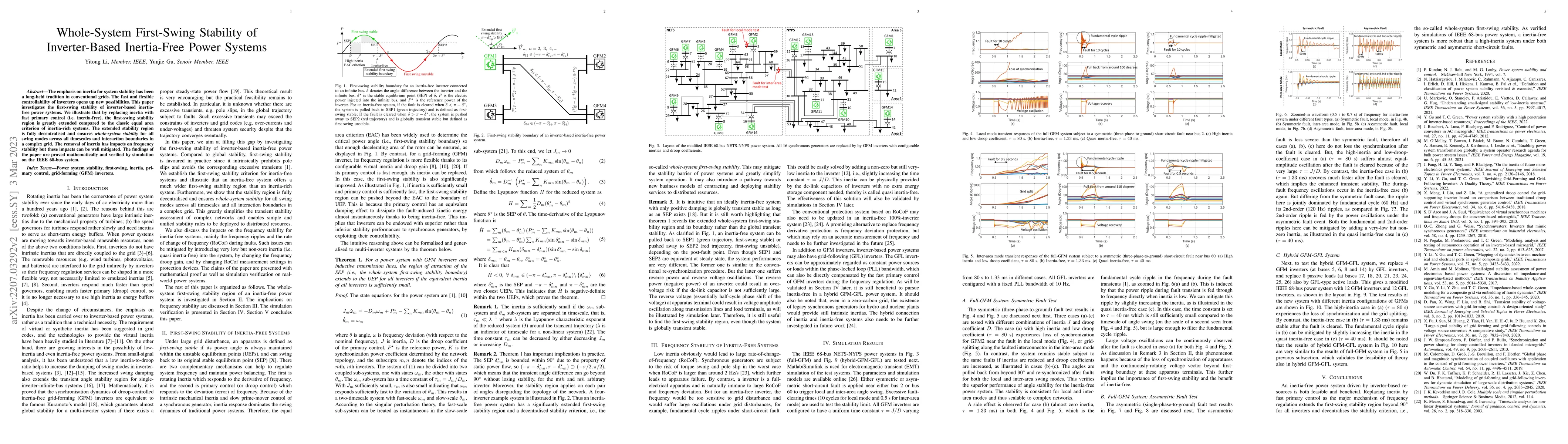 Thumbnail for Whole-System First-Swing Stability of Inverter-Based Inertia-Free Power
  Systems