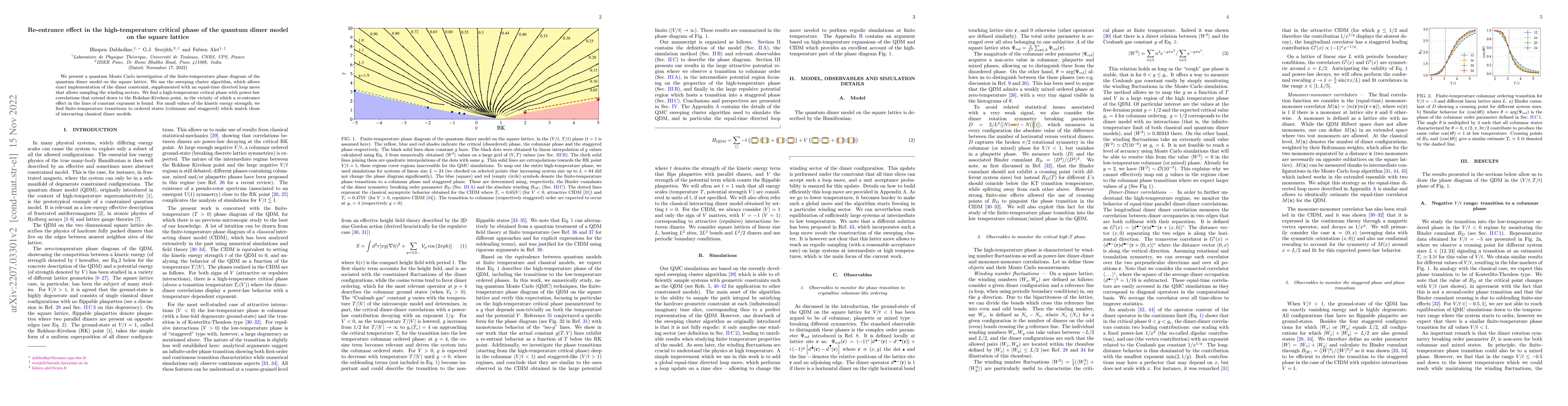 Thumbnail for Re-entrance effect in the high-temperature critical phase of the quantum
  dimer model on the square lattice