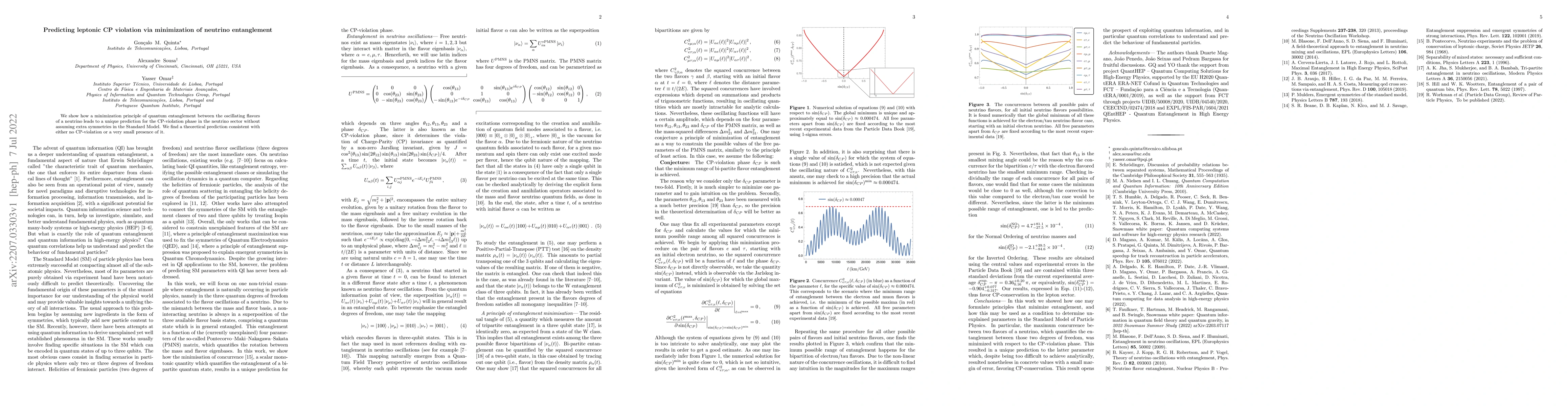 Thumbnail for Predicting leptonic CP violation via minimization of neutrino
  entanglement