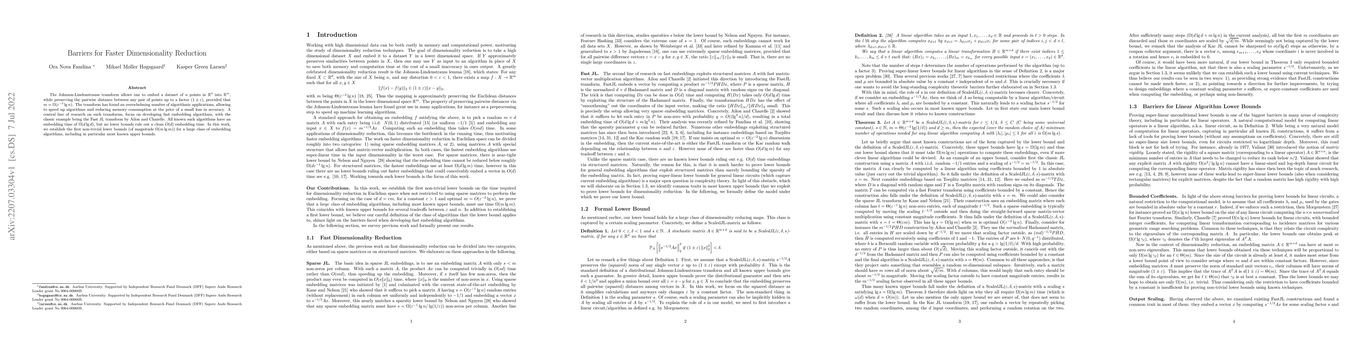 Thumbnail for Barriers for Faster Dimensionality Reduction