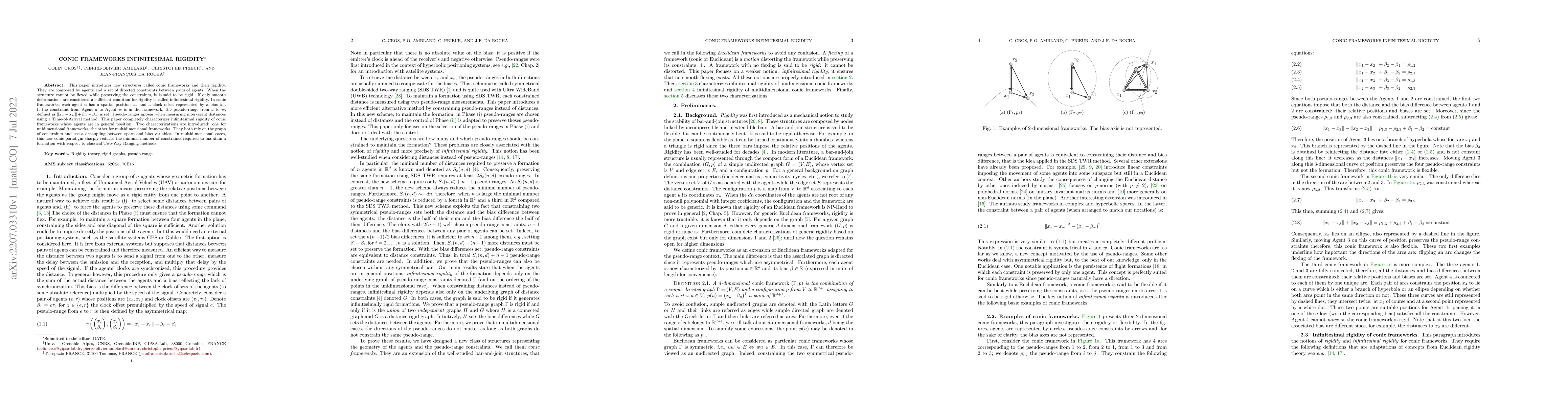 Thumbnail for Conic Frameworks Infinitesimal Rigidity
