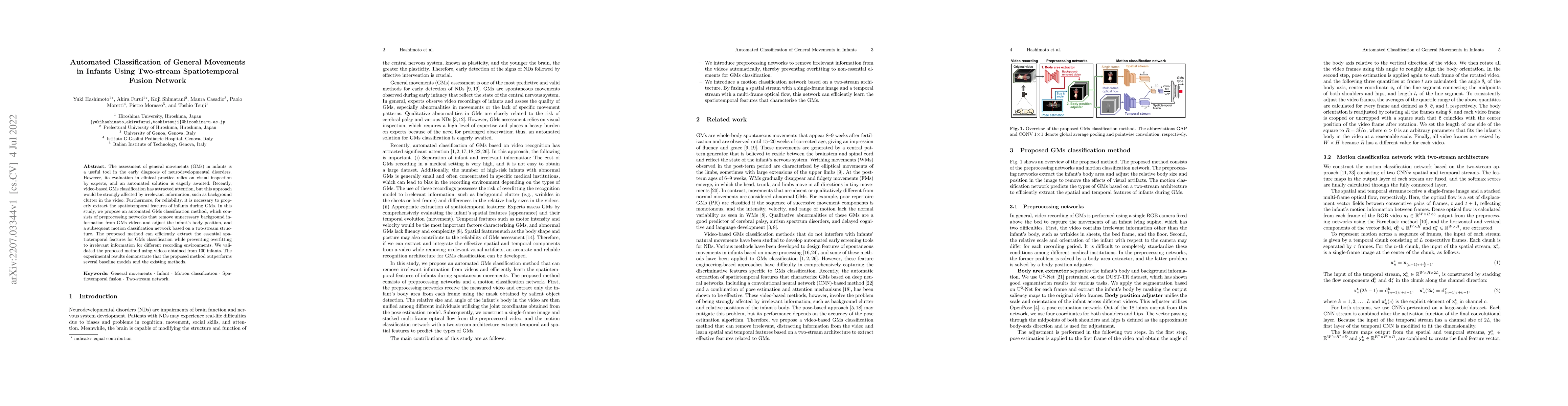 Thumbnail for Automated Classification of General Movements in Infants Using a
  Two-stream Spatiotemporal Fusion Network