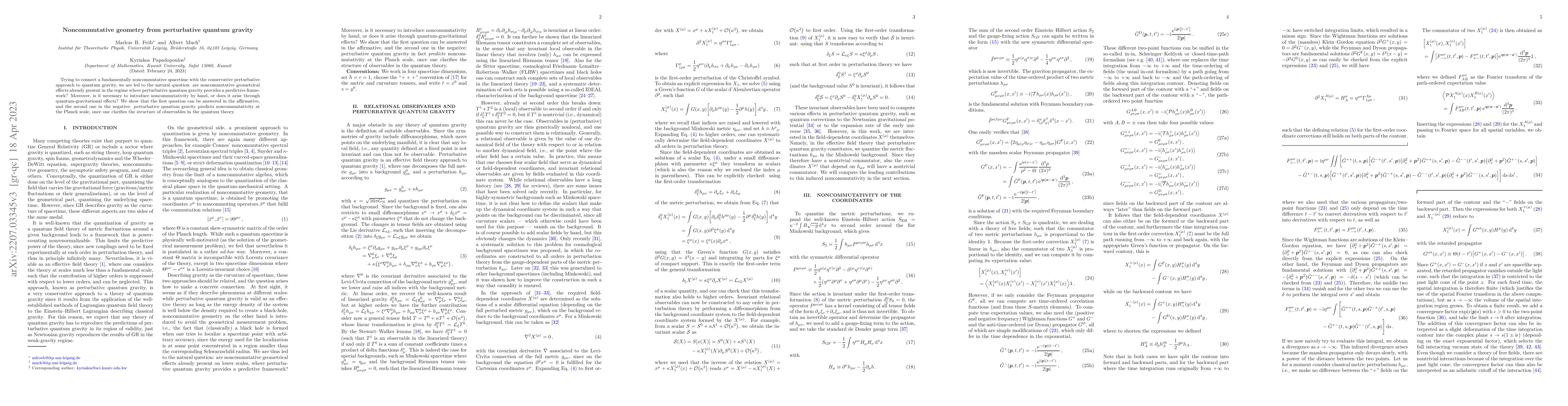 Thumbnail for Non-commutative Geometry from Perturbative Quantum Gravity