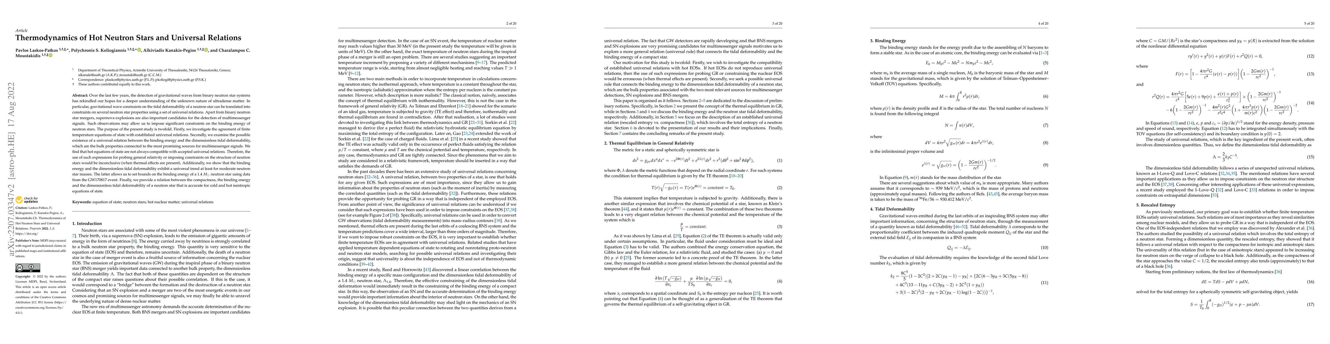 Thumbnail for Thermodynamics of Hot Neutron Stars and Universal Relations