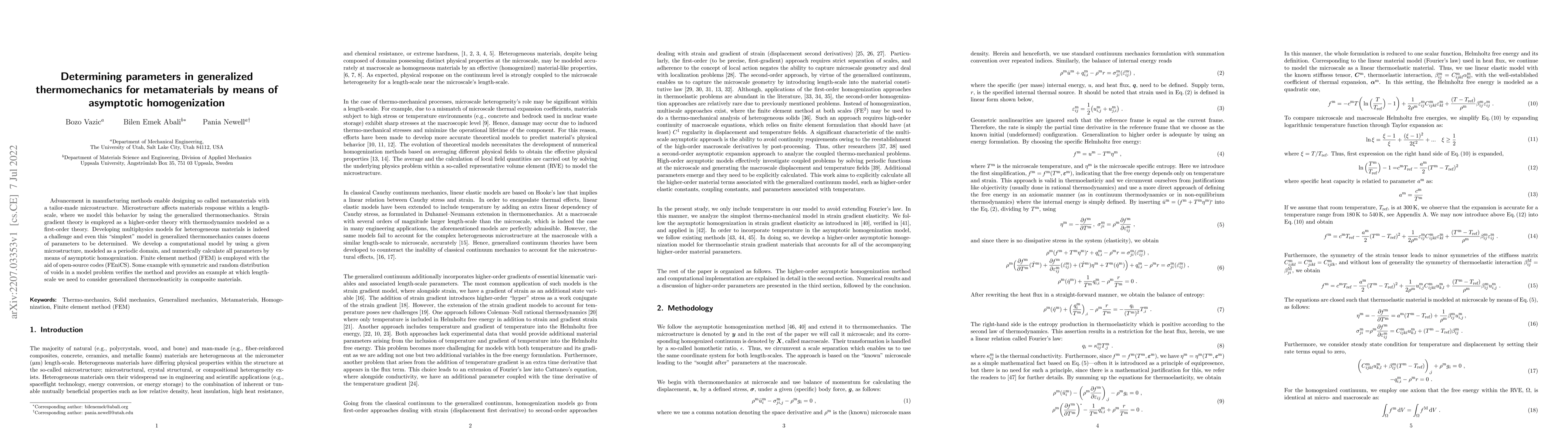Thumbnail for Determining parameters in generalized thermomechanics for metamaterials
  by means of asymptotic homogenization