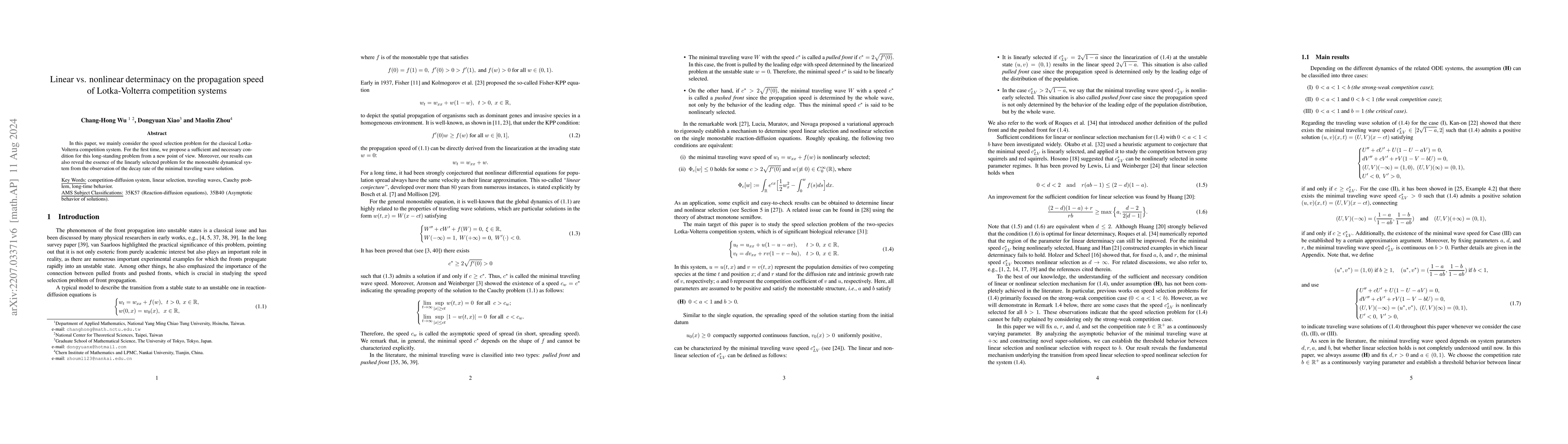 Thumbnail for Linear vs. nonlinear speed selection of the front propagation into
  unstable states