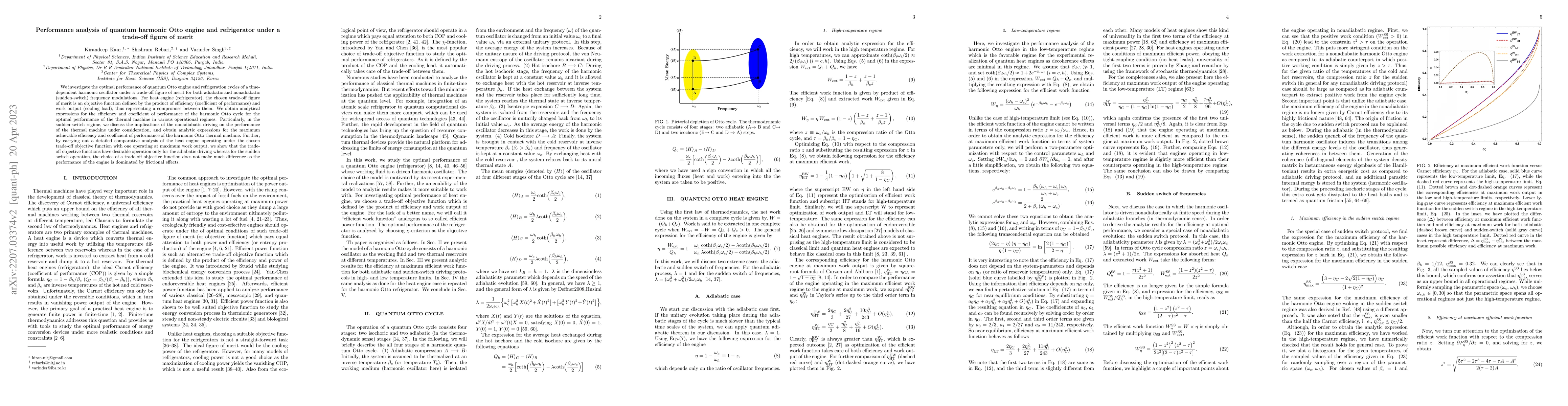 Thumbnail for Performance analysis of quantum harmonic Otto engine and refrigerator
  under a trade-off figure of merit