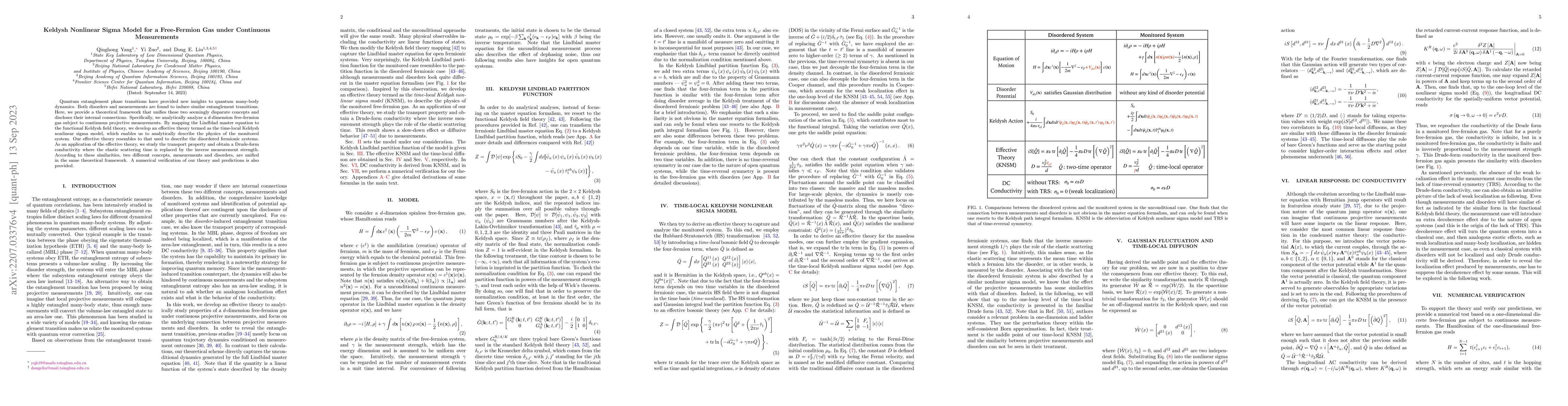 Thumbnail for Keldysh Nonlinear Sigma Model for a Free-Fermion Gas under Continuous
  Measurements