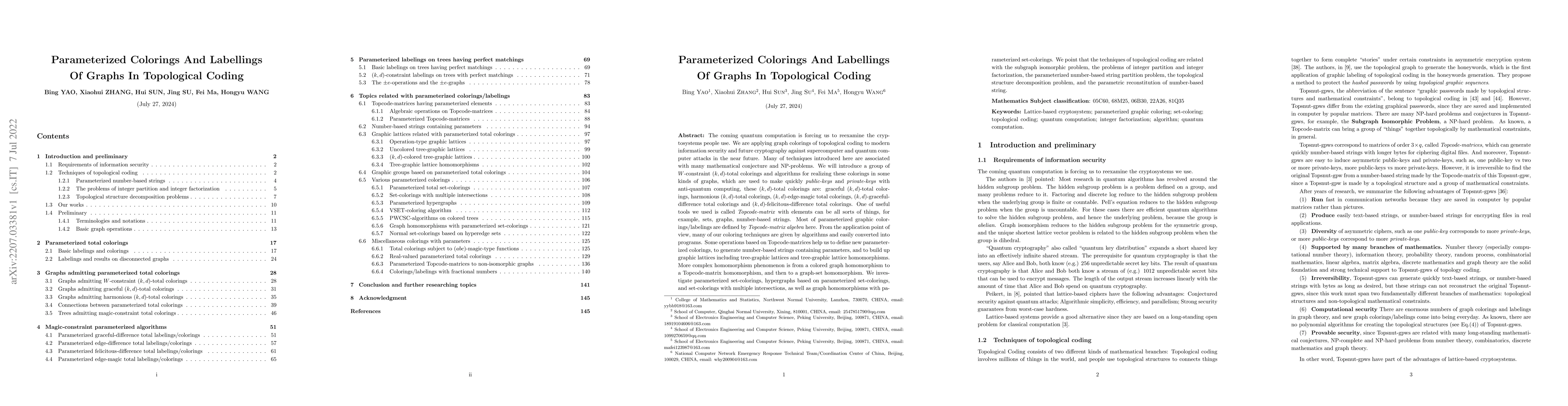 Thumbnail for Parameterized Colorings And Labellings Of Graphs In Topological Coding
