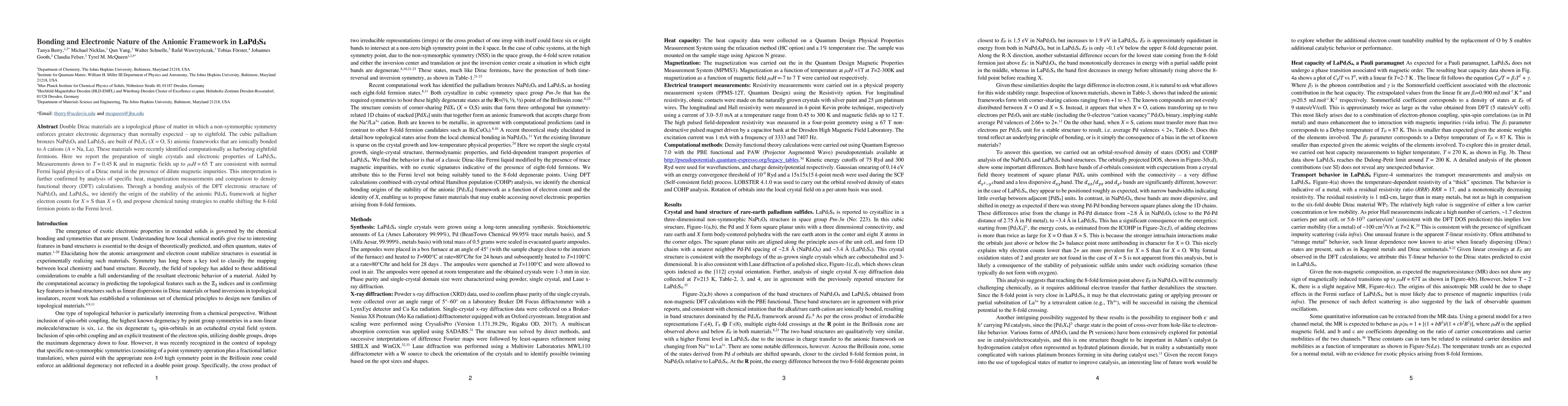Thumbnail for Bonding and Electronic Nature of the Anionic Framework in LaPd$_3$S$_4$