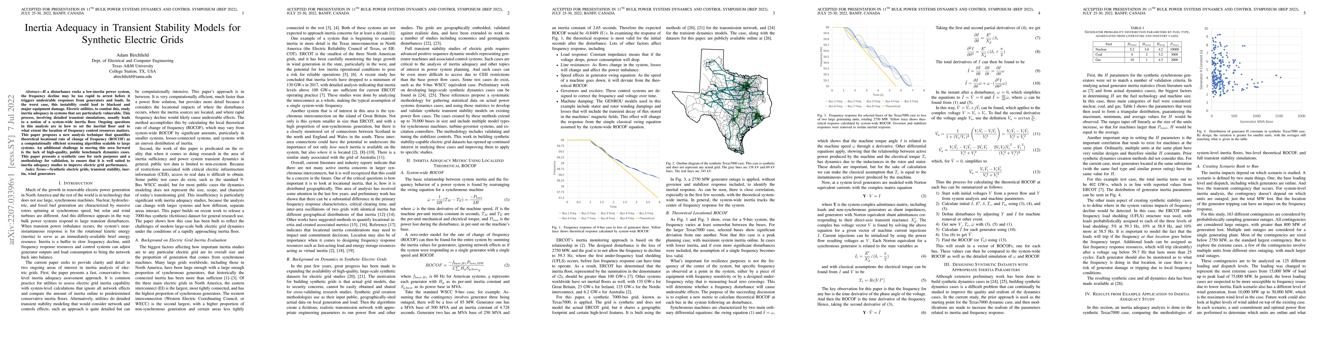 Thumbnail for Inertia Adequacy in Transient Stability Models for Synthetic Electric
  Grids