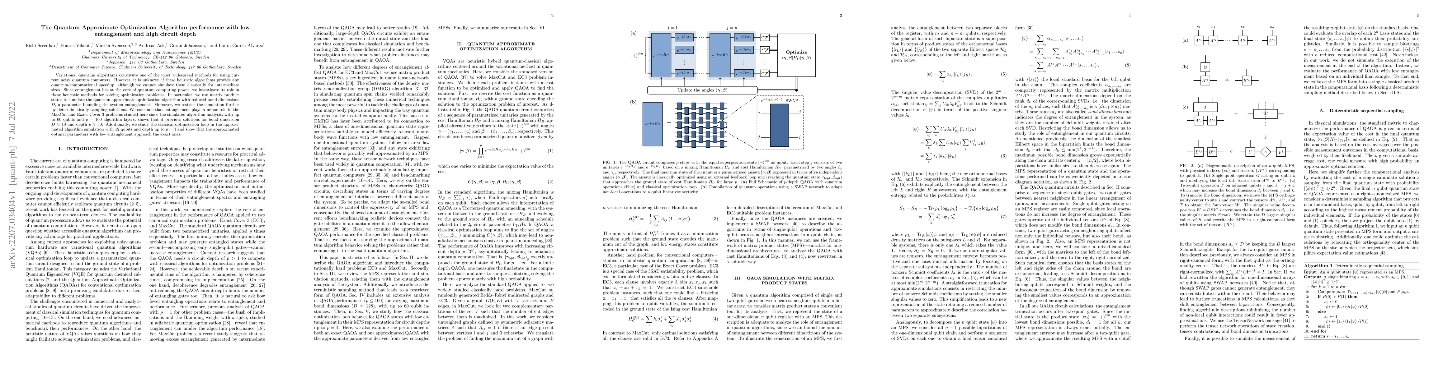 Thumbnail for The Quantum Approximate Optimization Algorithm performance with low
  entanglement and high circuit depth