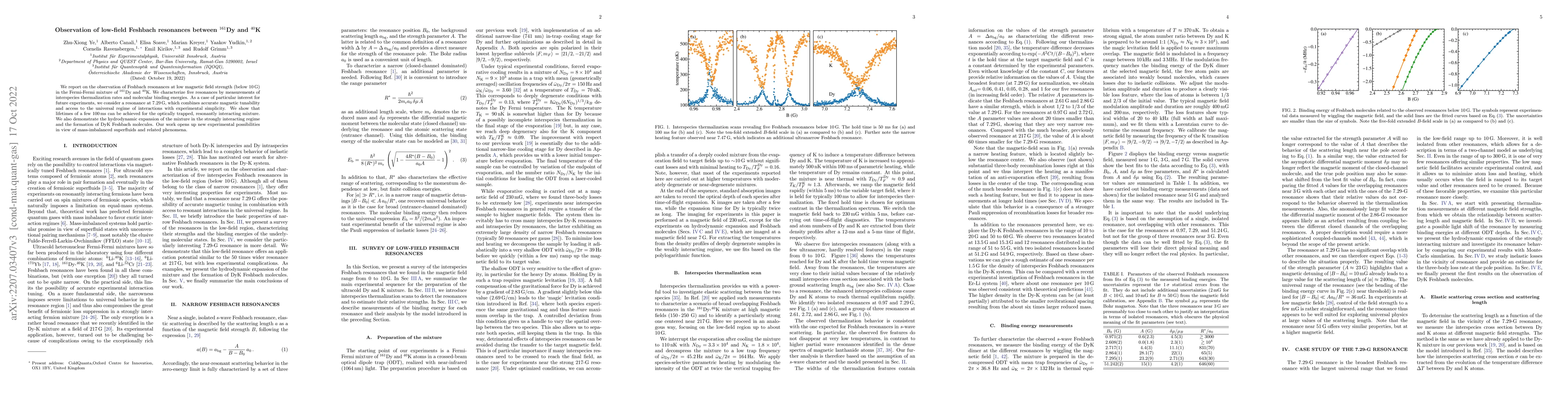 Thumbnail for Observation of low-field Feshbach resonances between $^{161}$Dy and
  $^{40}$K