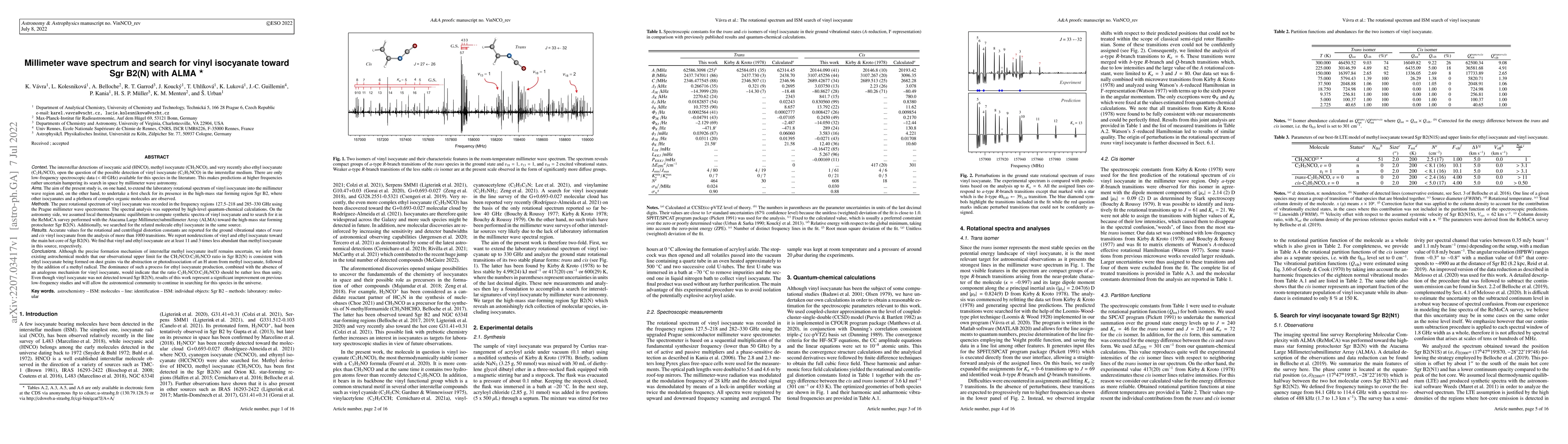 Thumbnail for Millimeter wave spectrum and search for vinyl isocyanate toward Sgr
  B2(N) with ALMA