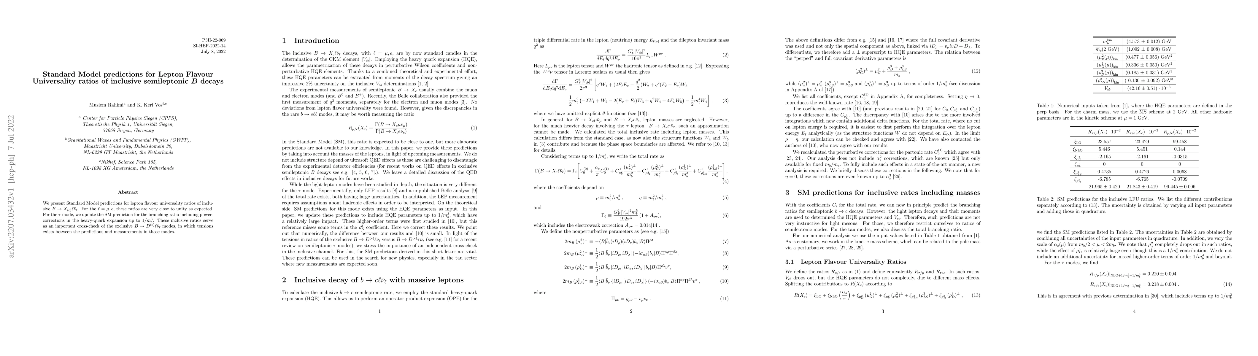 Thumbnail for Standard Model predictions for Lepton Flavour Universality ratios of
  inclusive semileptonic $B$ decays