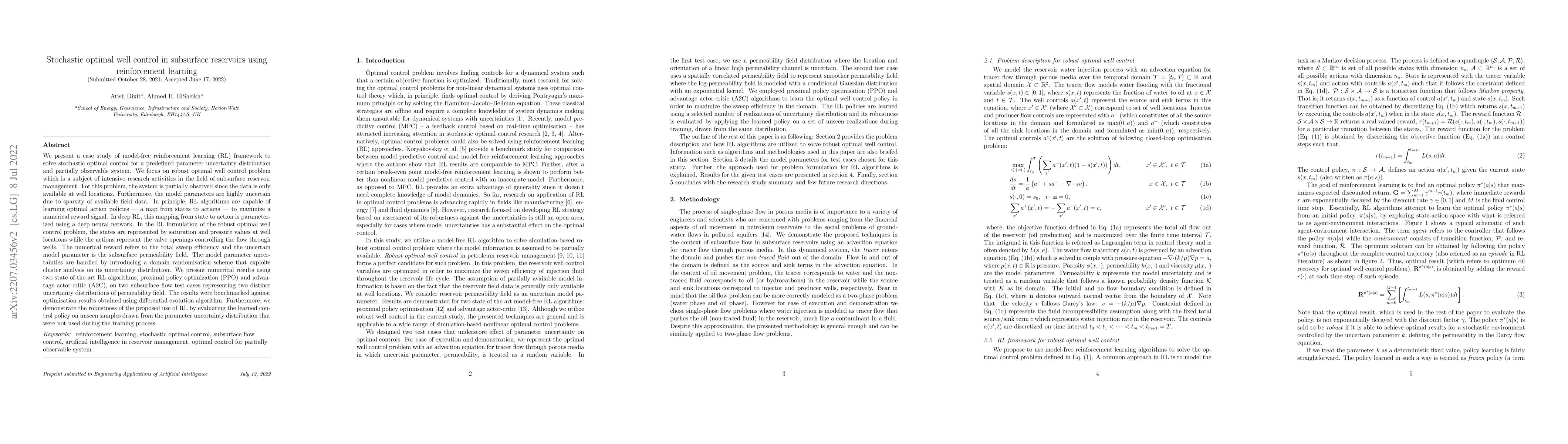 Thumbnail for Stochastic optimal well control in subsurface reservoirs using
  reinforcement learning