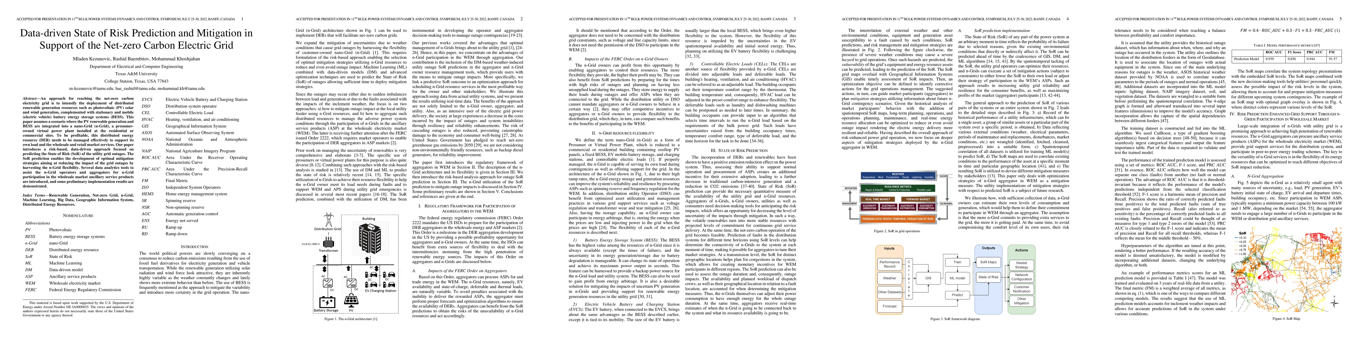 Thumbnail for Data-driven State of Risk Prediction and Mitigation in Support of the
  Net-zero Carbon Electric Grid