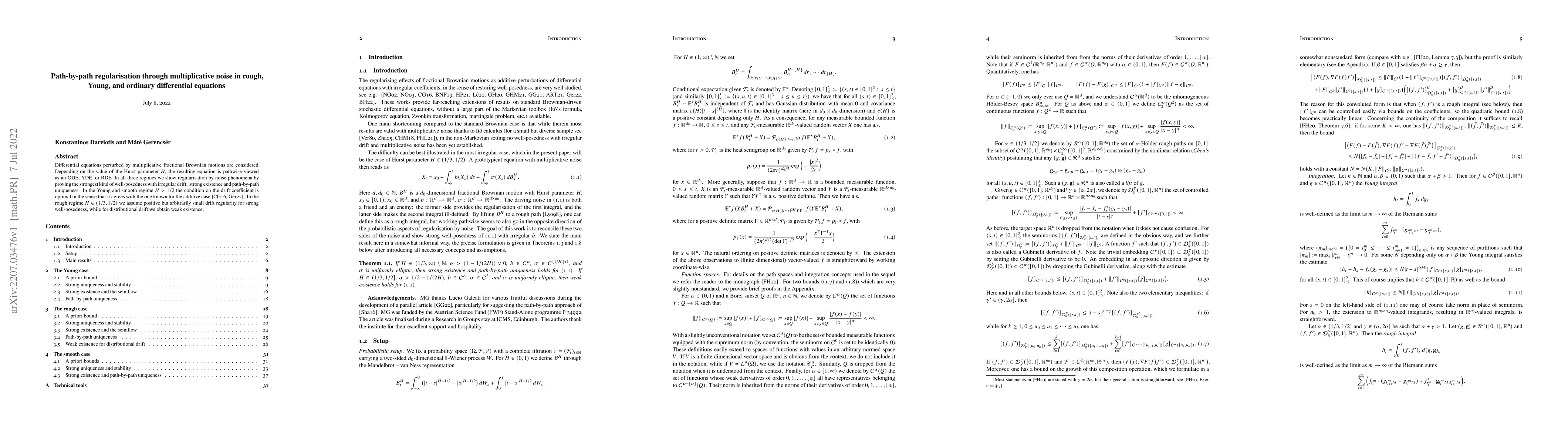 Thumbnail for Path-by-path regularisation through multiplicative noise in rough,
  Young, and ordinary differential equations