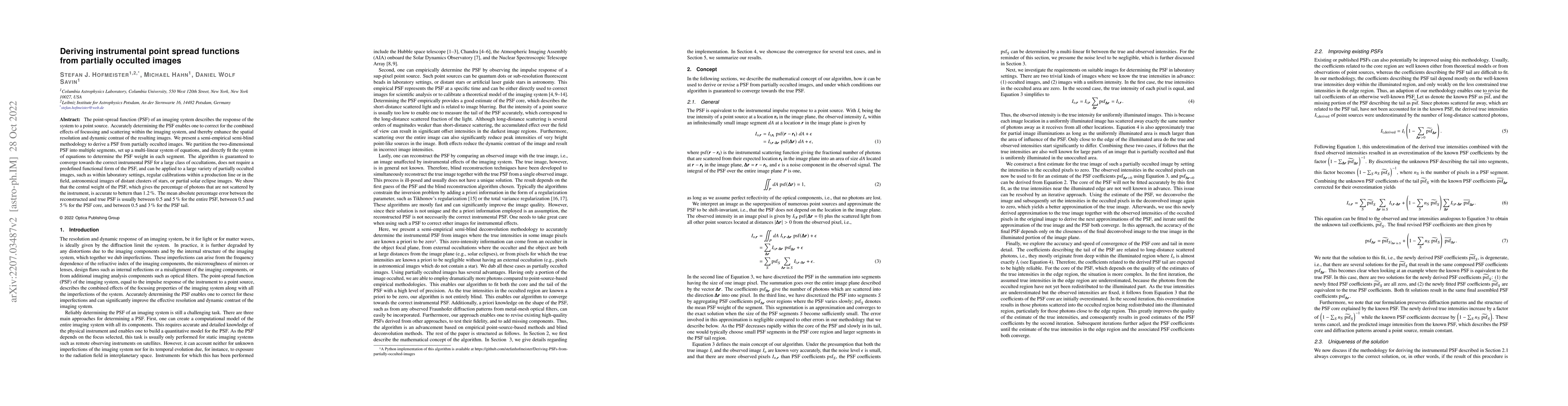 Thumbnail for Deriving instrumental point spread functions from partially occulted
  images