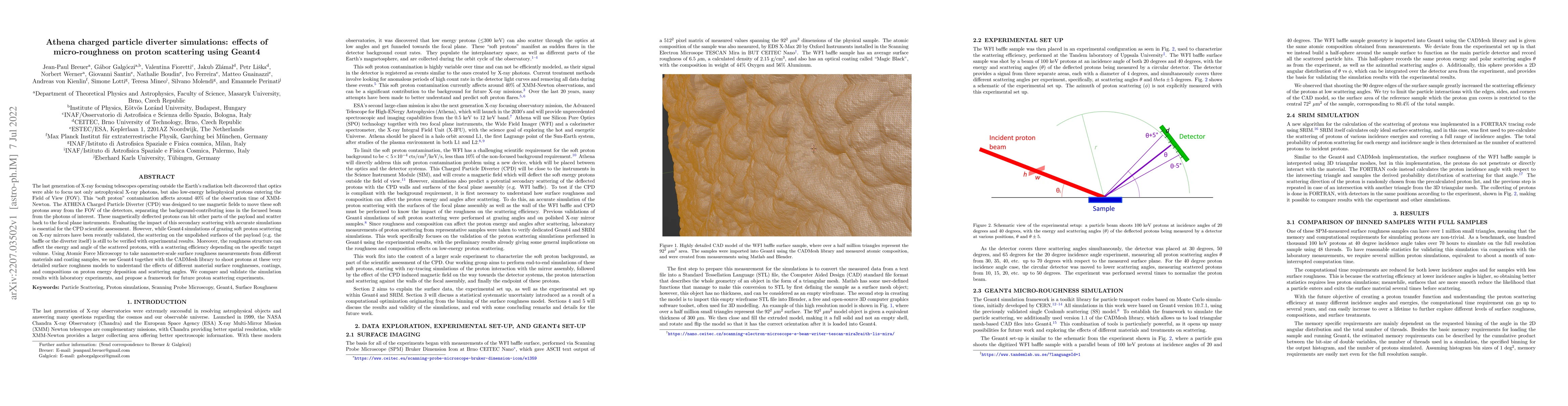 Thumbnail for Athena charged particle diverter simulations: effects of micro-roughness
  on proton scattering using Geant4