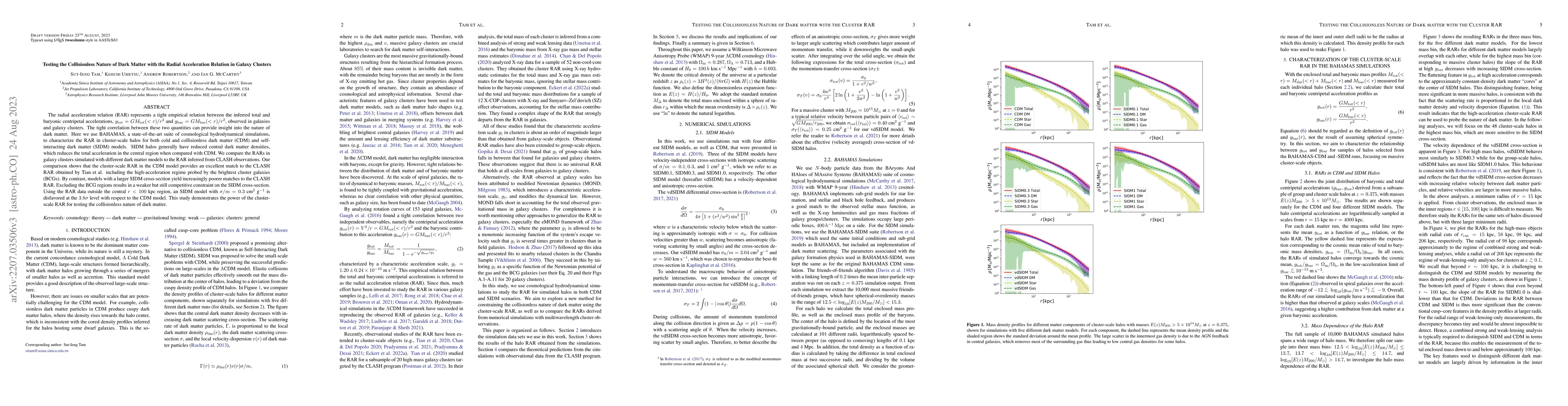 Thumbnail for Testing the Collisionless Nature of Dark Matter with the Radial
  Acceleration Relation in Galaxy Clusters