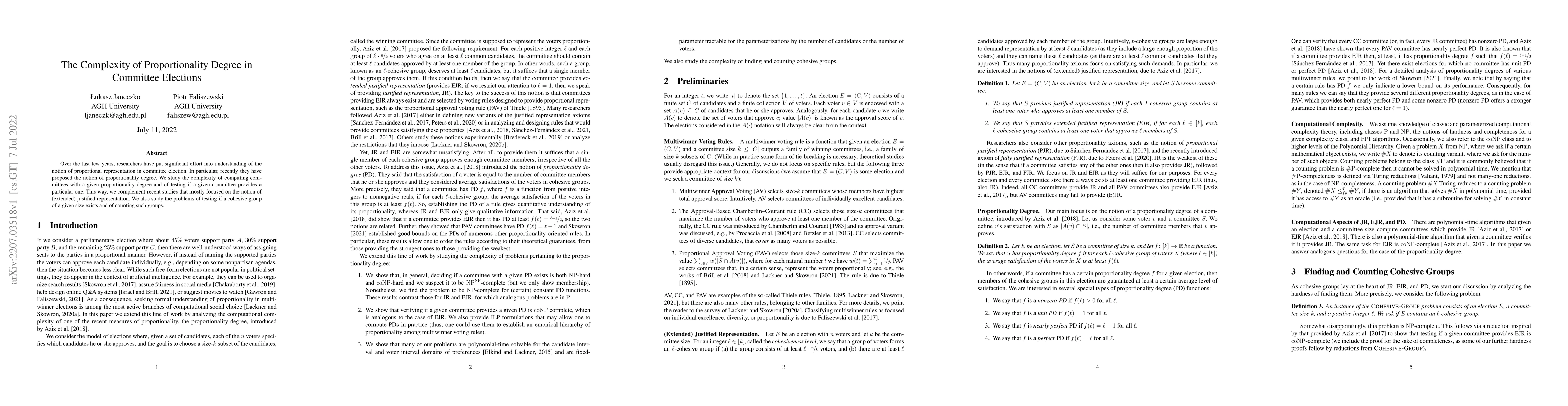 Thumbnail for The Complexity of Proportionality Degree in Committee Elections