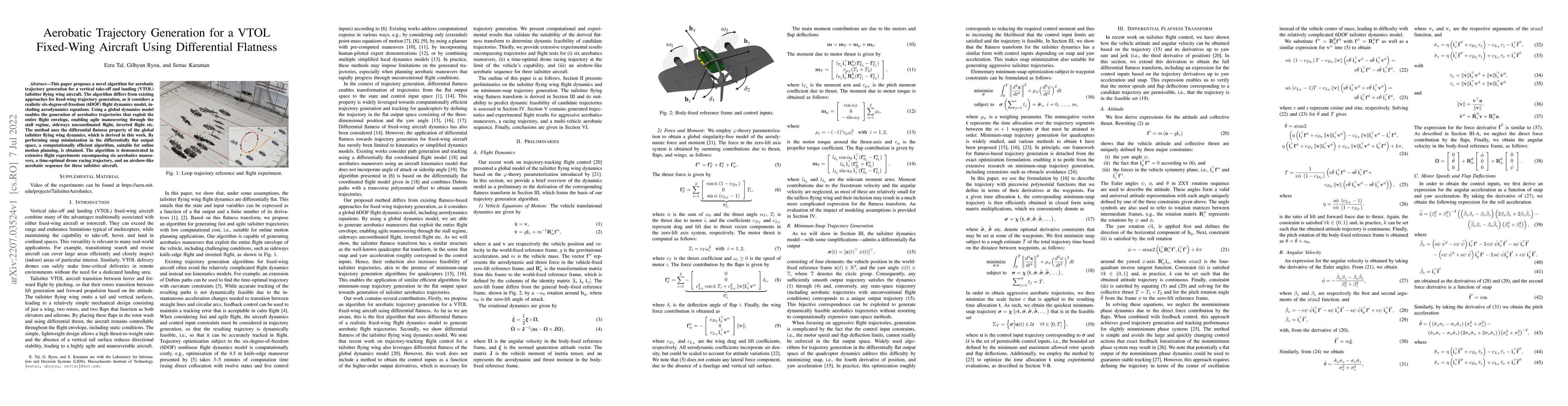 Thumbnail for Aerobatic Trajectory Generation for a VTOL Fixed-Wing Aircraft Using
  Differential Flatness