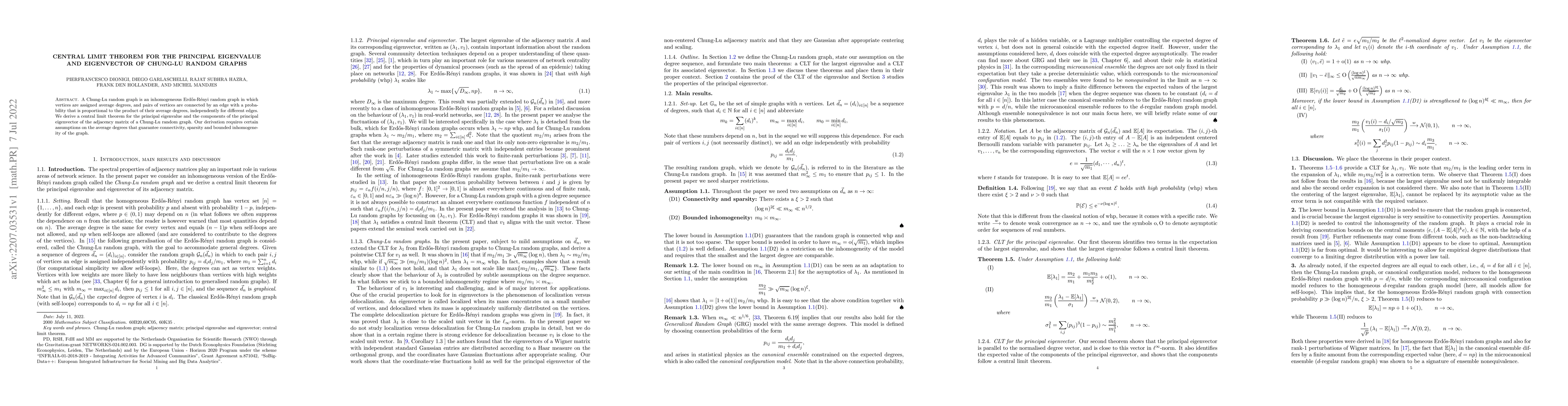 Thumbnail for Central limit theorem for the principal eigenvalue and eigenvector of
  Chung-Lu random graphs