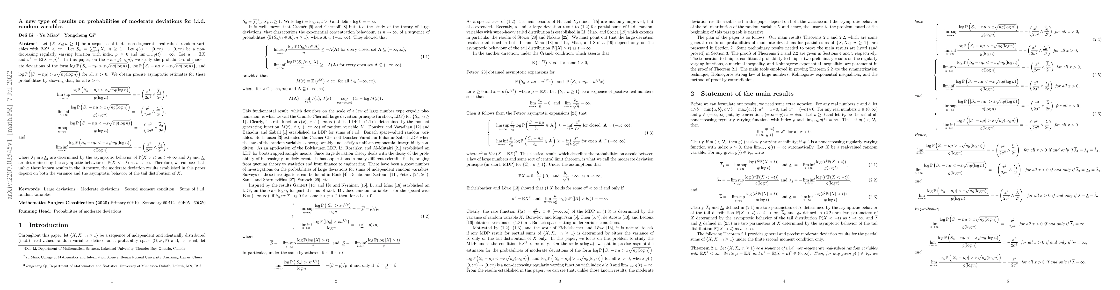 Thumbnail for A new type of results on probabilities of moderate deviations for i.i.d.
  random variables