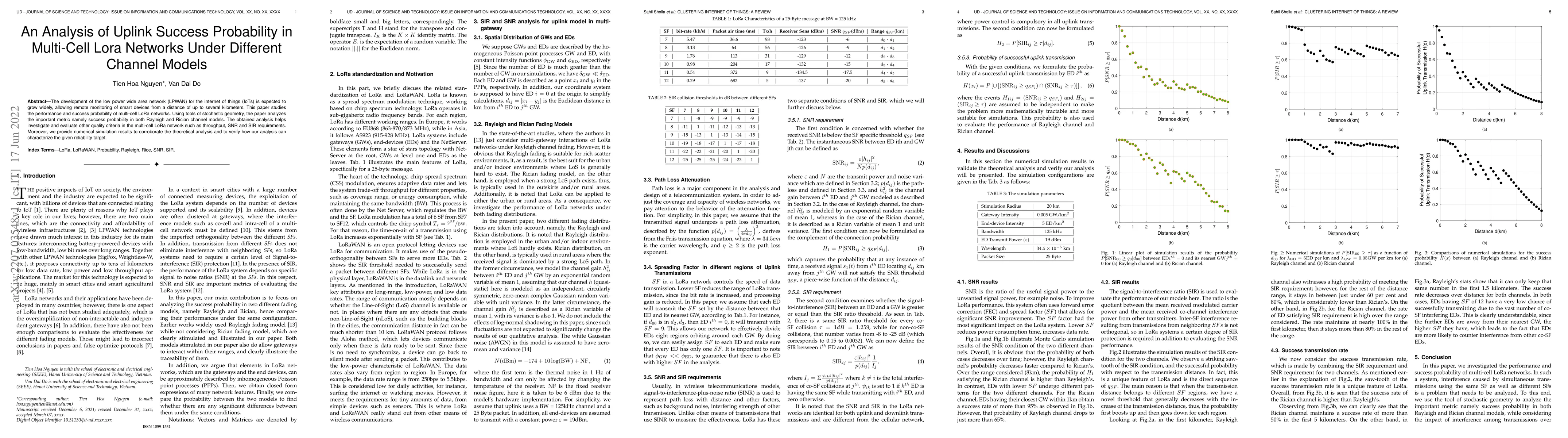 Thumbnail for An Analysis of Uplink Success Probability in Multi-Cell Lora Networks
  Under Different Channel Models