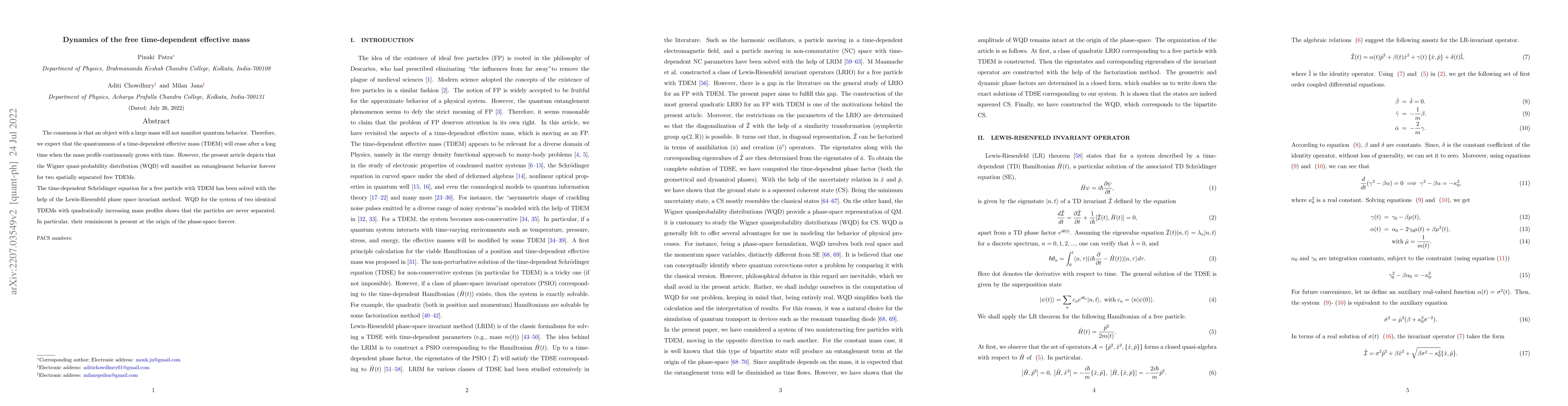 Thumbnail for Dynamics of free time-dependent effective mass