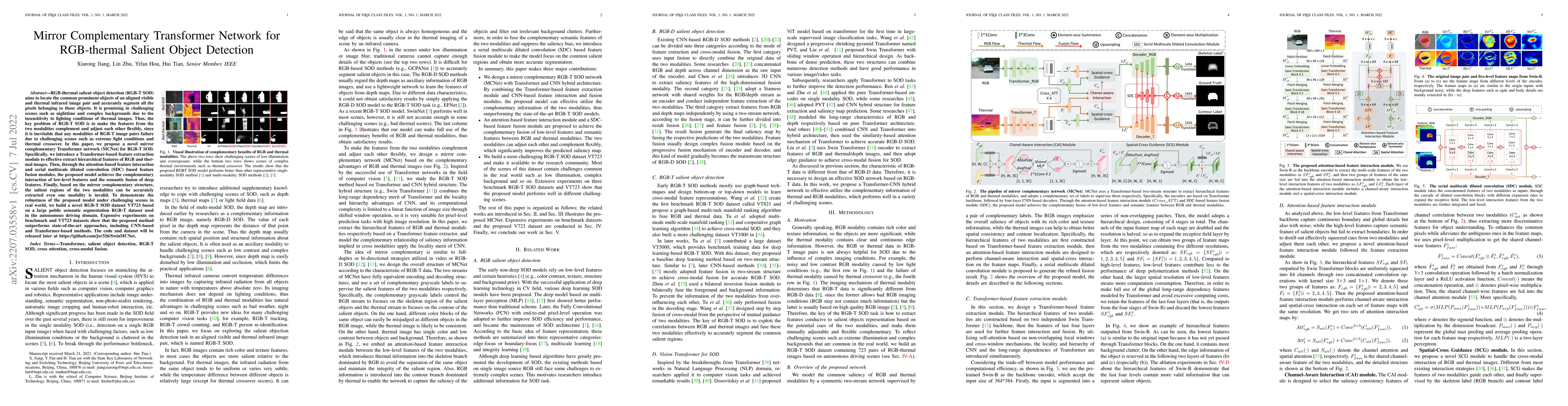 Thumbnail for Mirror Complementary Transformer Network for RGB-thermal Salient Object
  Detection
