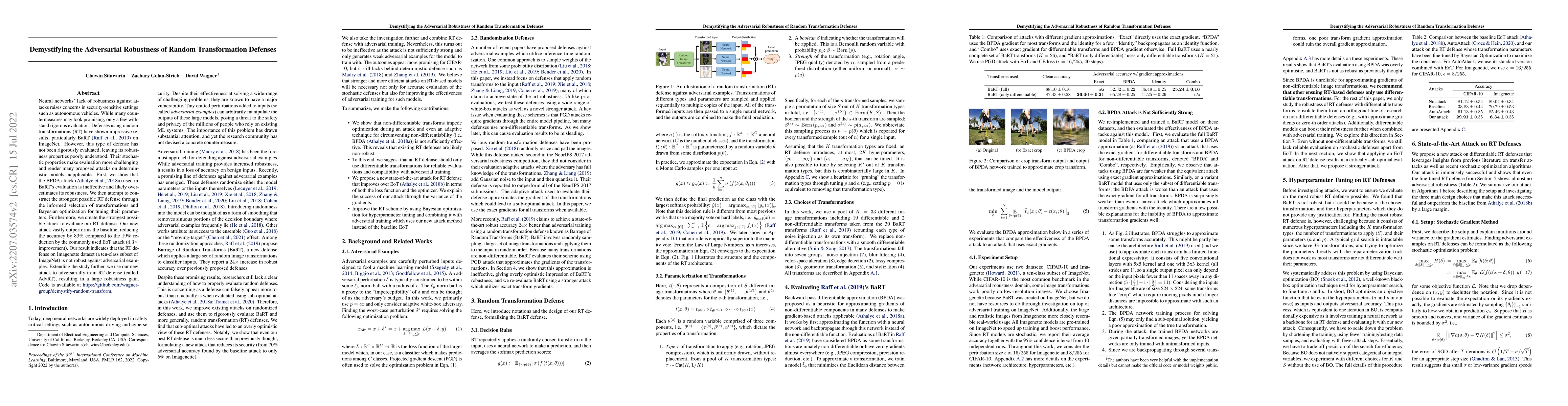 Thumbnail for Demystifying the Adversarial Robustness of Random Transformation
  Defenses