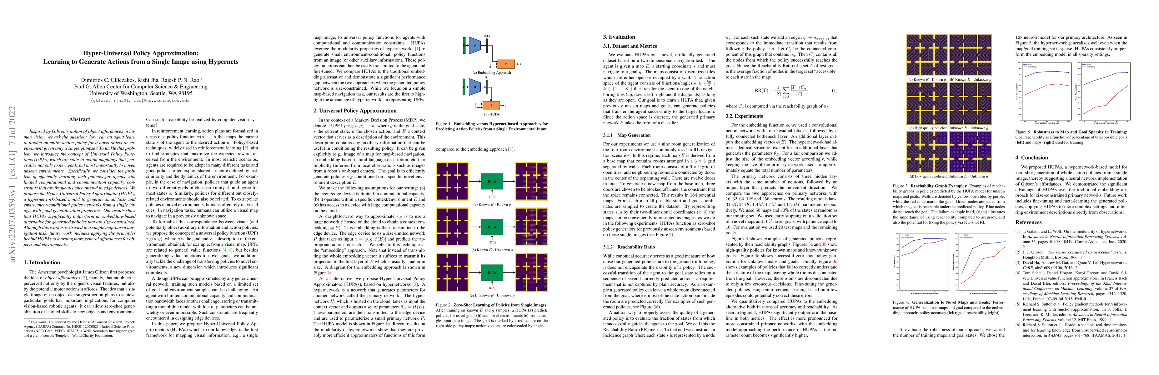 Thumbnail for Hyper-Universal Policy Approximation: Learning to Generate Actions from
  a Single Image using Hypernets