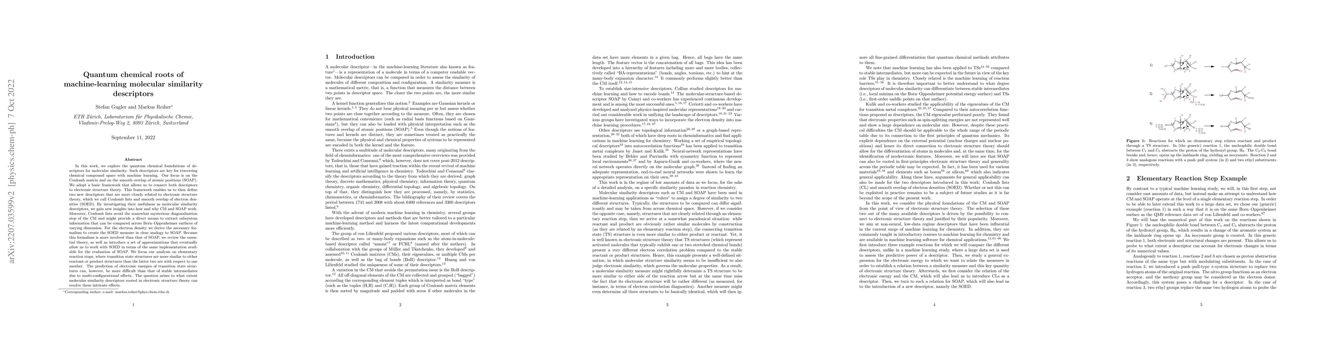 Thumbnail for Quantum chemical roots of machine-learning molecular similarity
  descriptors