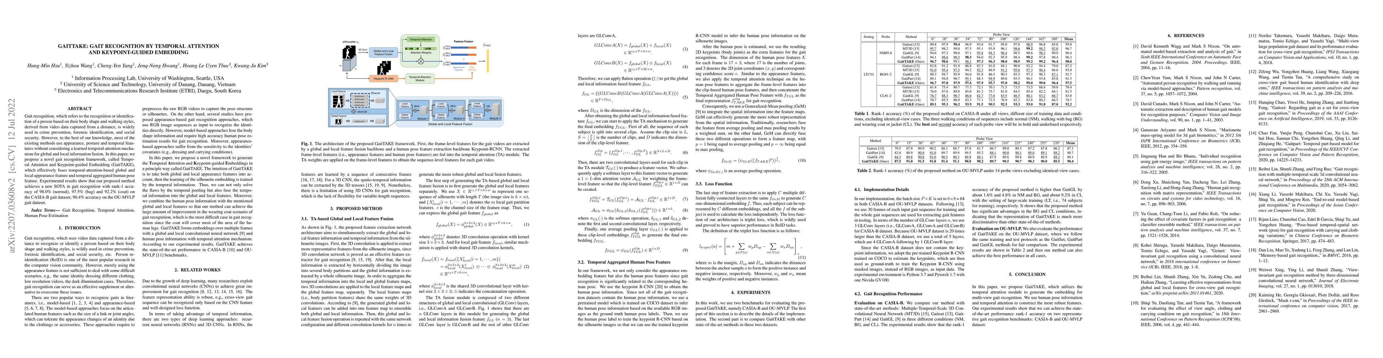 Thumbnail for GaitTAKE: Gait Recognition by Temporal Attention and Keypoint-guided
  Embedding
