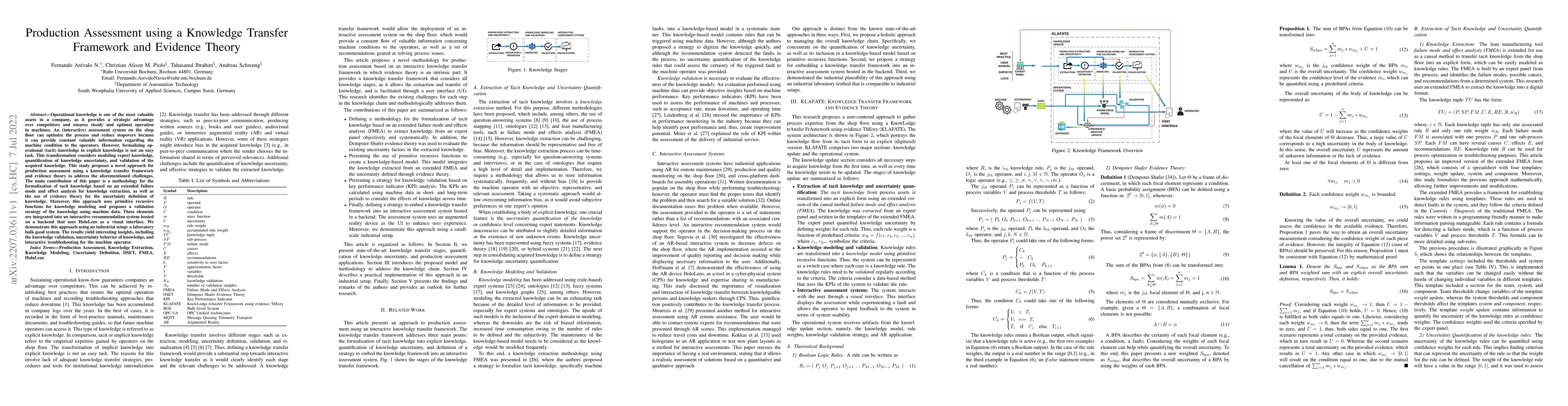 Thumbnail for Production Assessment using a Knowledge Transfer Framework and Evidence
  Theory