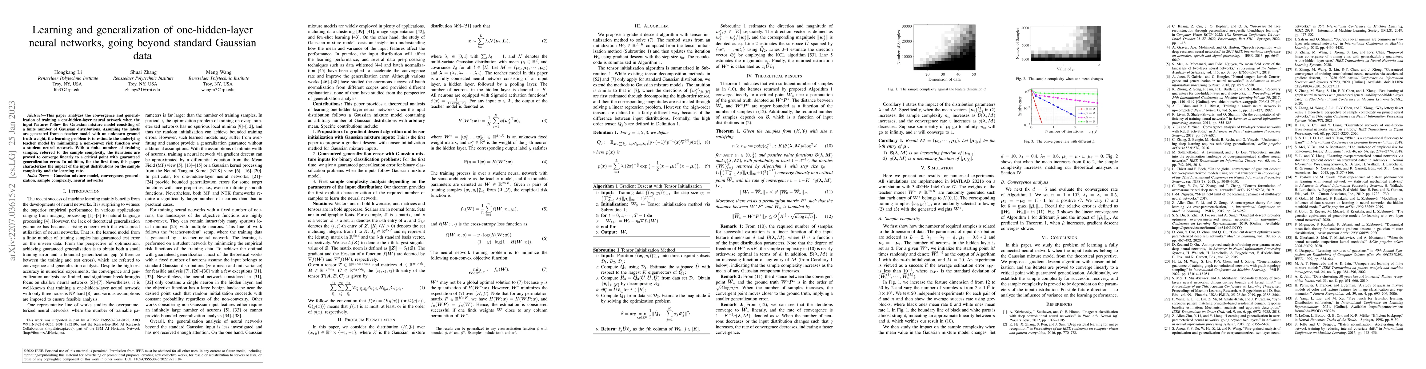 Thumbnail for Learning and generalization of one-hidden-layer neural networks, going
  beyond standard Gaussian data