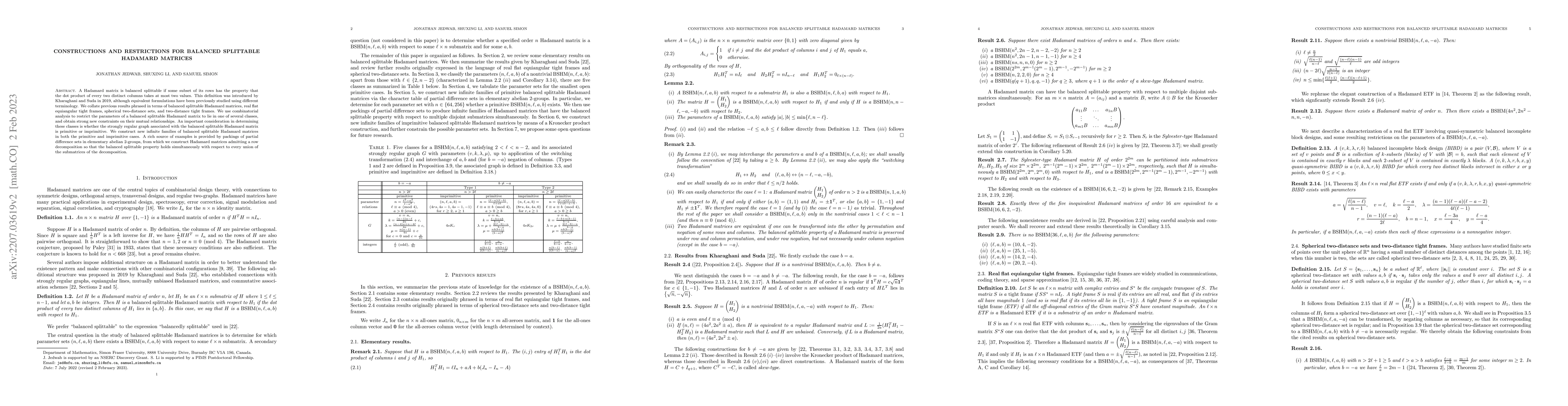 Thumbnail for Constructions and restrictions for balanced splittable Hadamard matrices
