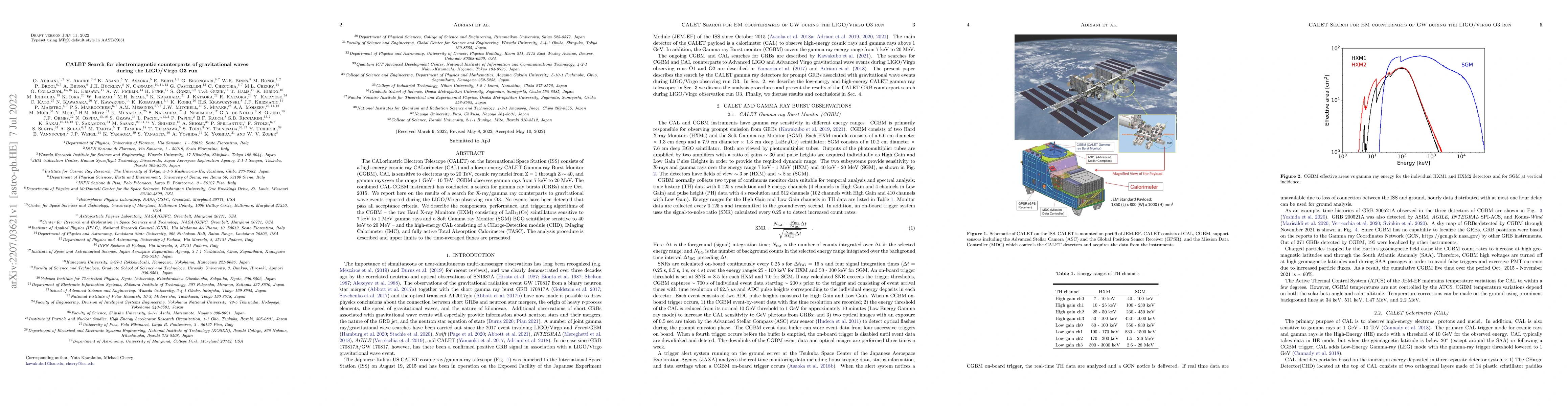 Thumbnail for CALET Search for electromagnetic counterparts of gravitational waves
  during the LIGO/Virgo O3 run