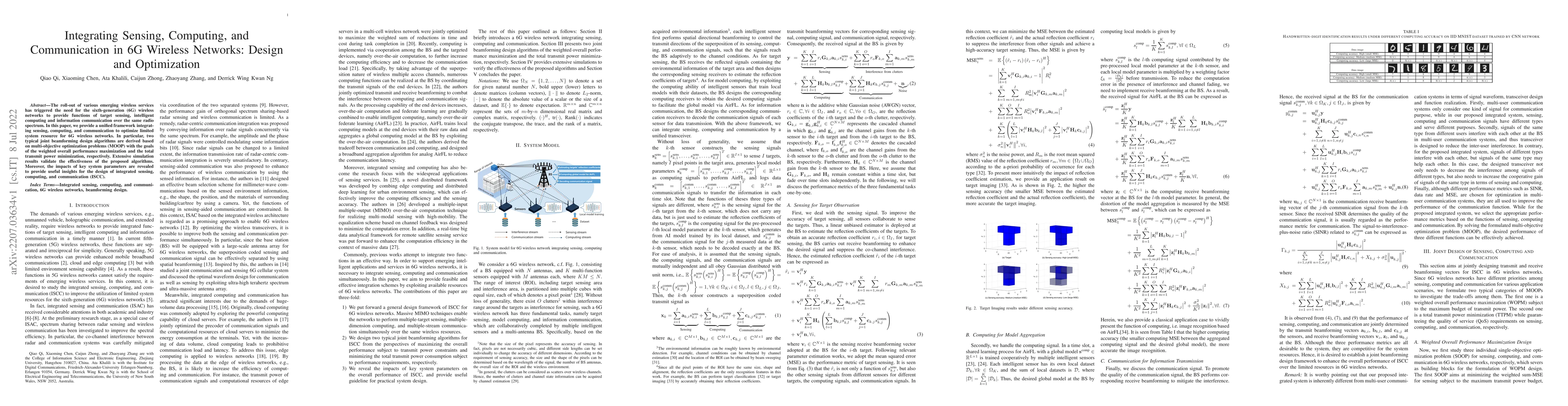 Thumbnail for Integrating Sensing, Computing, and Communication in 6G Wireless
  Networks: Design and Optimization