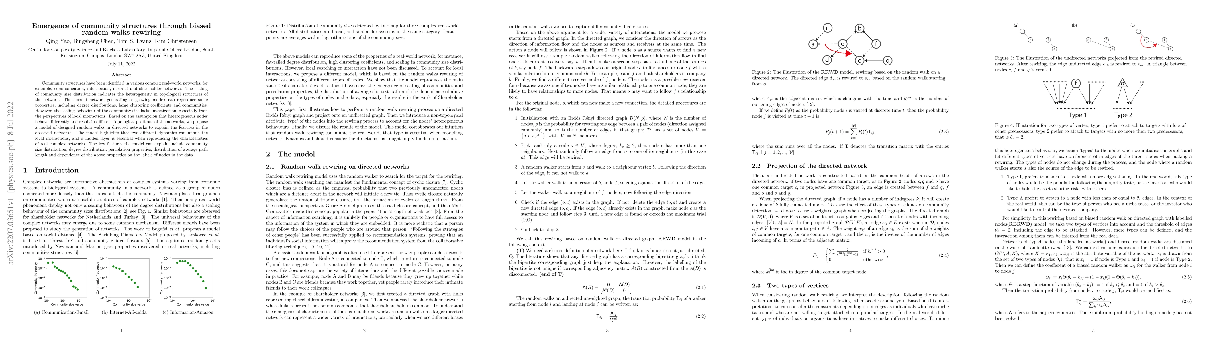 Thumbnail for Emergence of community structures through biased random walks rewiring