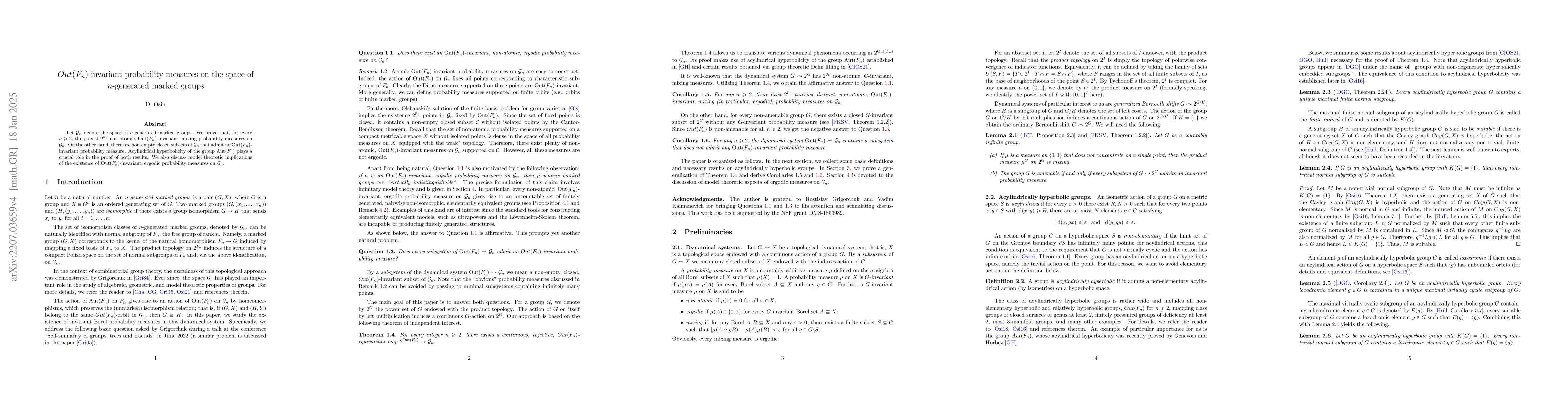 Thumbnail for $Out(F_n)$-invariant probability measures on the space of $n$-generated
  marked groups