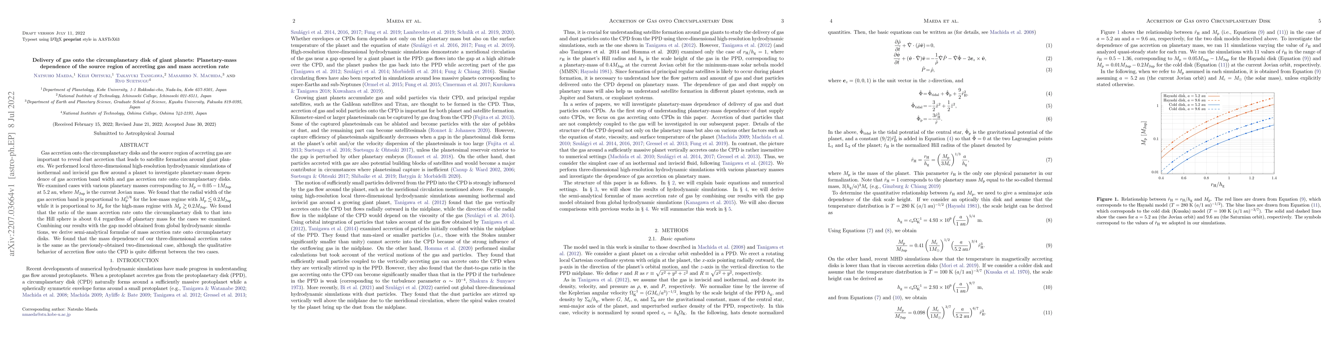 Thumbnail for Delivery of gas onto the circumplanetary disk of giant planets:
  Planetary-mass dependence of the source region of accreting gas and mass
  accretion rate