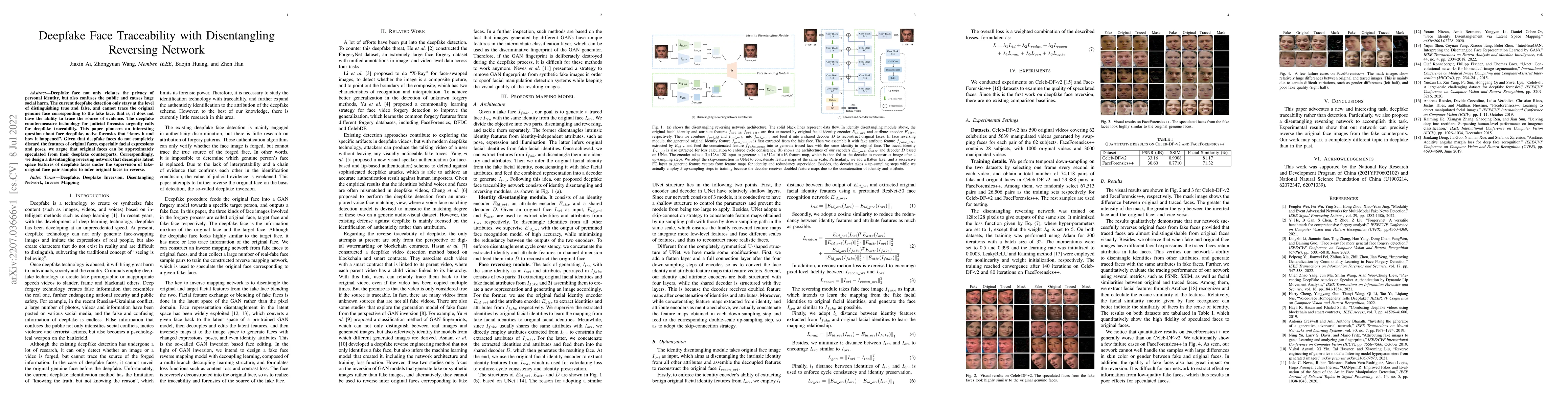 Thumbnail for Deepfake Face Traceability with Disentangling Reversing Network