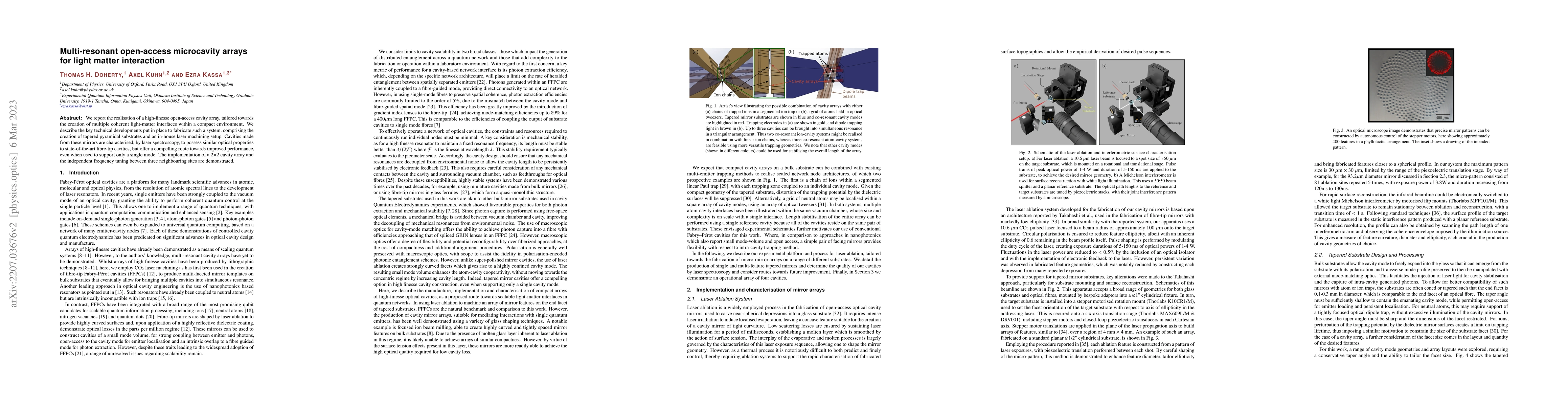 Thumbnail for Multi-resonant open-access micro-cavity arrays for light matter
  interaction